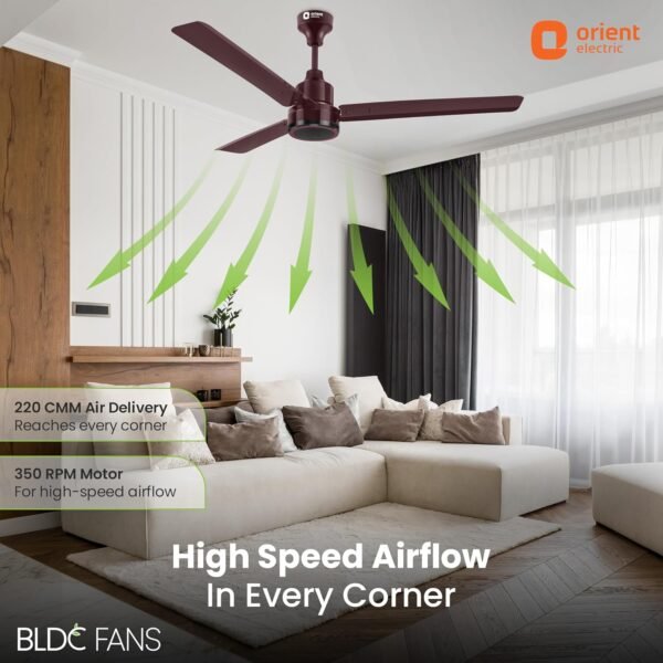 Orient Electric 1200 mm Zeno BLDC | BLDC energy saving ceiling fan with Remote |BEE 5-star rated | Saves up to 50% on electricity bills | 3-year warranty by Orient | Brown, pack...