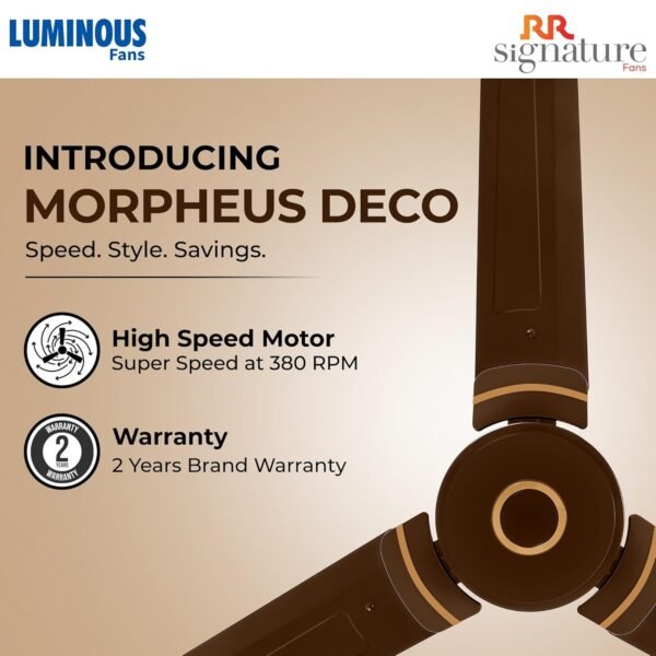 RR Signature 1200 MM Morpheus Deco High Speed Ceiling Fan for Home & Office, 35% Energy Saving, Designer Ceiling Fan, 2 Year Warranty (Ale Brown) (Pack of 2)