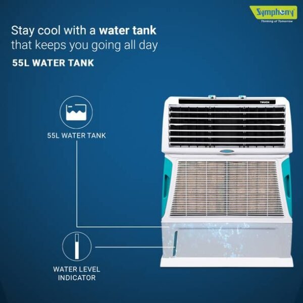 Symphony 55 L Room/Personal Air Cooler with 6 Removable Cooling Pads
