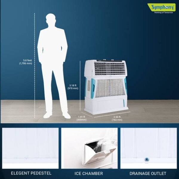 Symphony 55 L Room/Personal Air Cooler with 6 Removable Cooling Pads