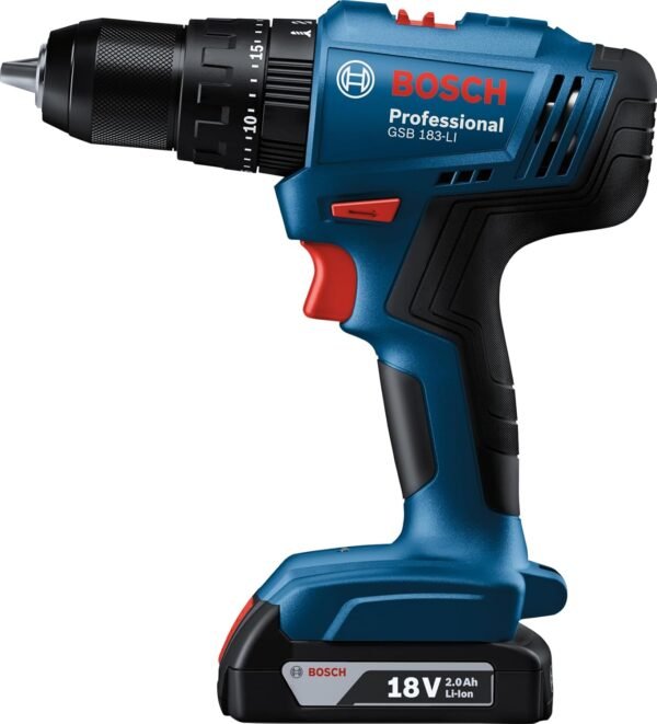 BOSCH GSB 183-Li Cordless Battery Powered Impact Drill/Drivers With 1 Battery | 18 Volts | 1815 RPM | Maximum Power 850 Watts | Item Torque 56 Newton Meters | Blue | 1 Year...